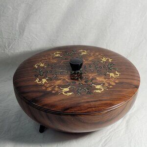 Vintage Atomic Age Jacques Metal Cookie Tin 3 Feet Faux Wood Patter MCM 50s/60s